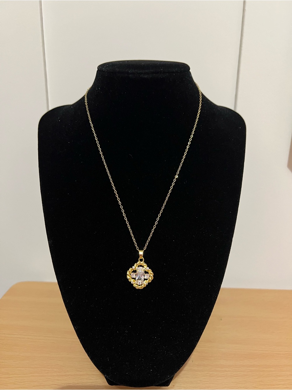 Gold Medallion Pendant Necklace with Clear Crystal Center